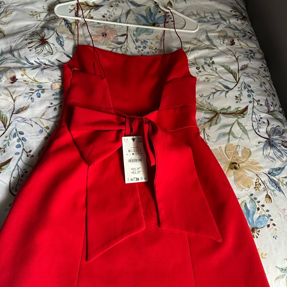 Zara Strapless Red Dress with Bow Detail
